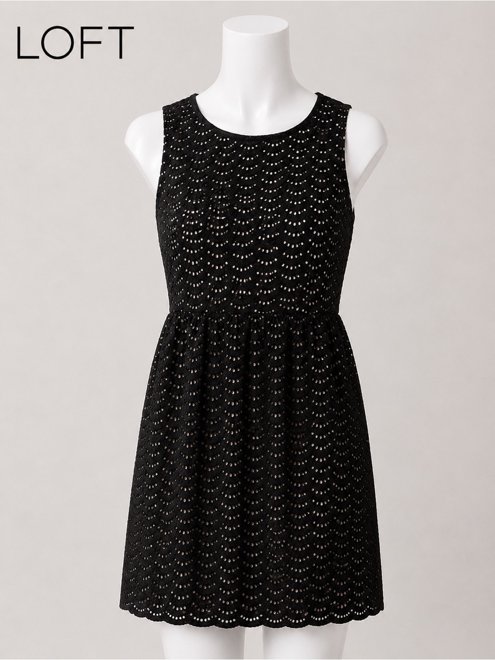 LOFT Black Sleeveless Eyelet Mini Dress - 2 petite